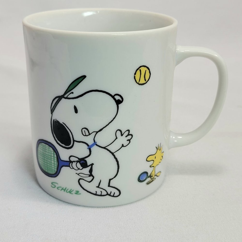 VTG Peanuts Snoopy/Woodstock MY SERVE Tennis Mug Coffee Cup Schultz